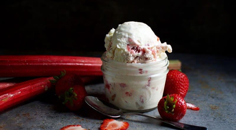 Keto Strawberry Rhubarb Swirl Ice Cream